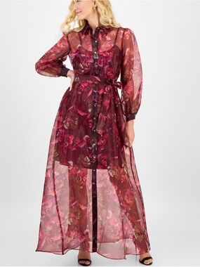 julia jordan Organza Shirt Gown, Floral